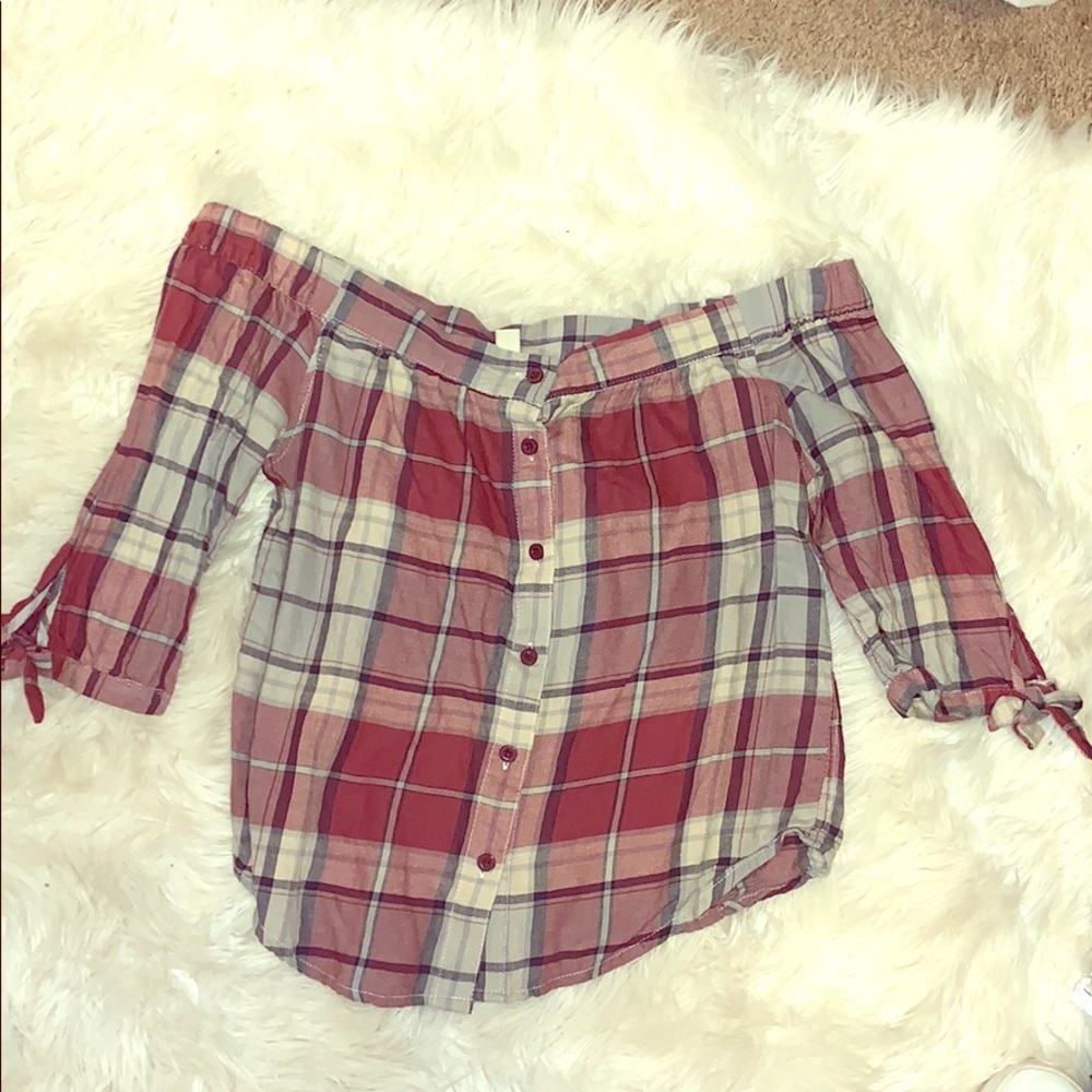 Plaid off the shoulder top